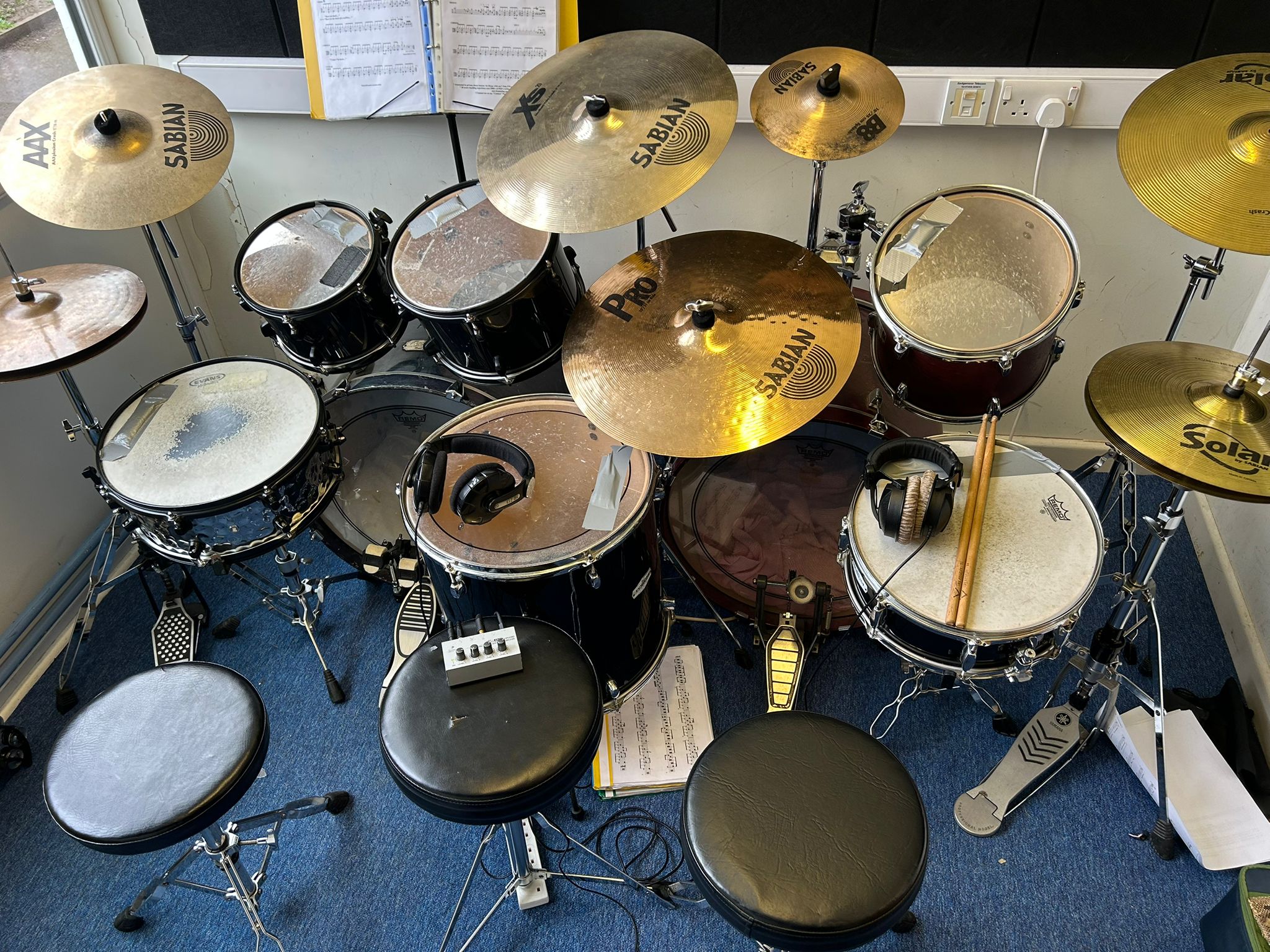 Drum kit in Alasdair Ross studio